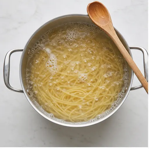 Step 1: Boiling spaghetti in salted water