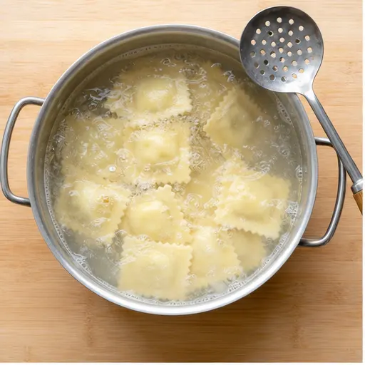 Step 1: Gently boiling ravioli in salted water