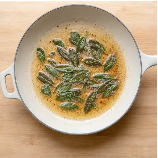 Step 3: Frying sage leaves in brown butter until crispy