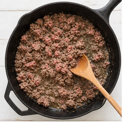 Step 1: Browning the ground beef in a skillet