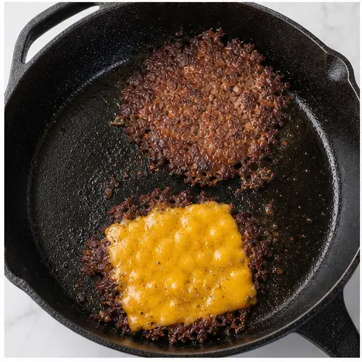 Step 3: Cooking smash burgers until lacy and crispy edges form