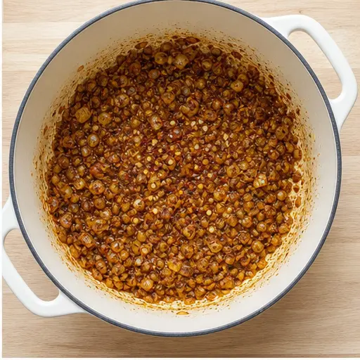 Step 2: Bloom the spices with garlic and flour
