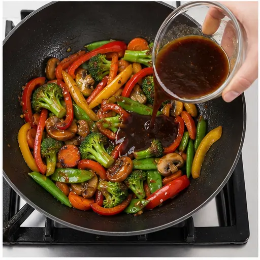 Step 3: Pouring the glossy sesame ginger sauce