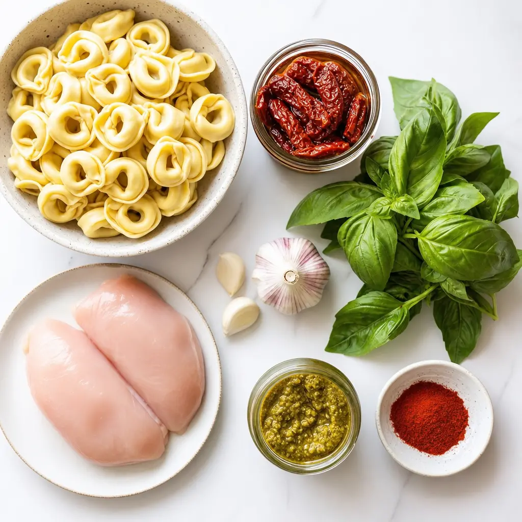 summer pesto tortellini skillet - main ingredients