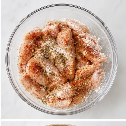 Step 2: Seasoning and coating chicken pieces