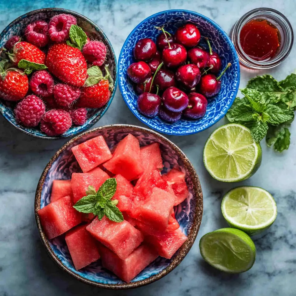 summer salad with berries - main ingredients