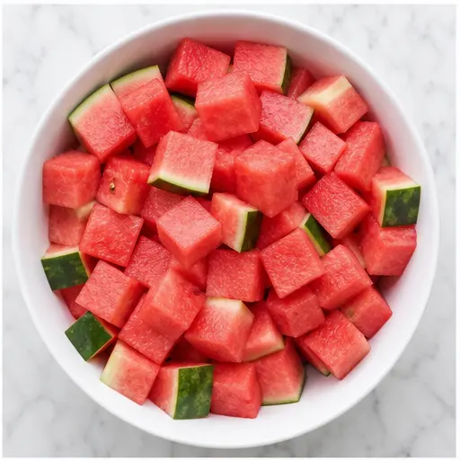Step 2: Adding cubed watermelon to bowl