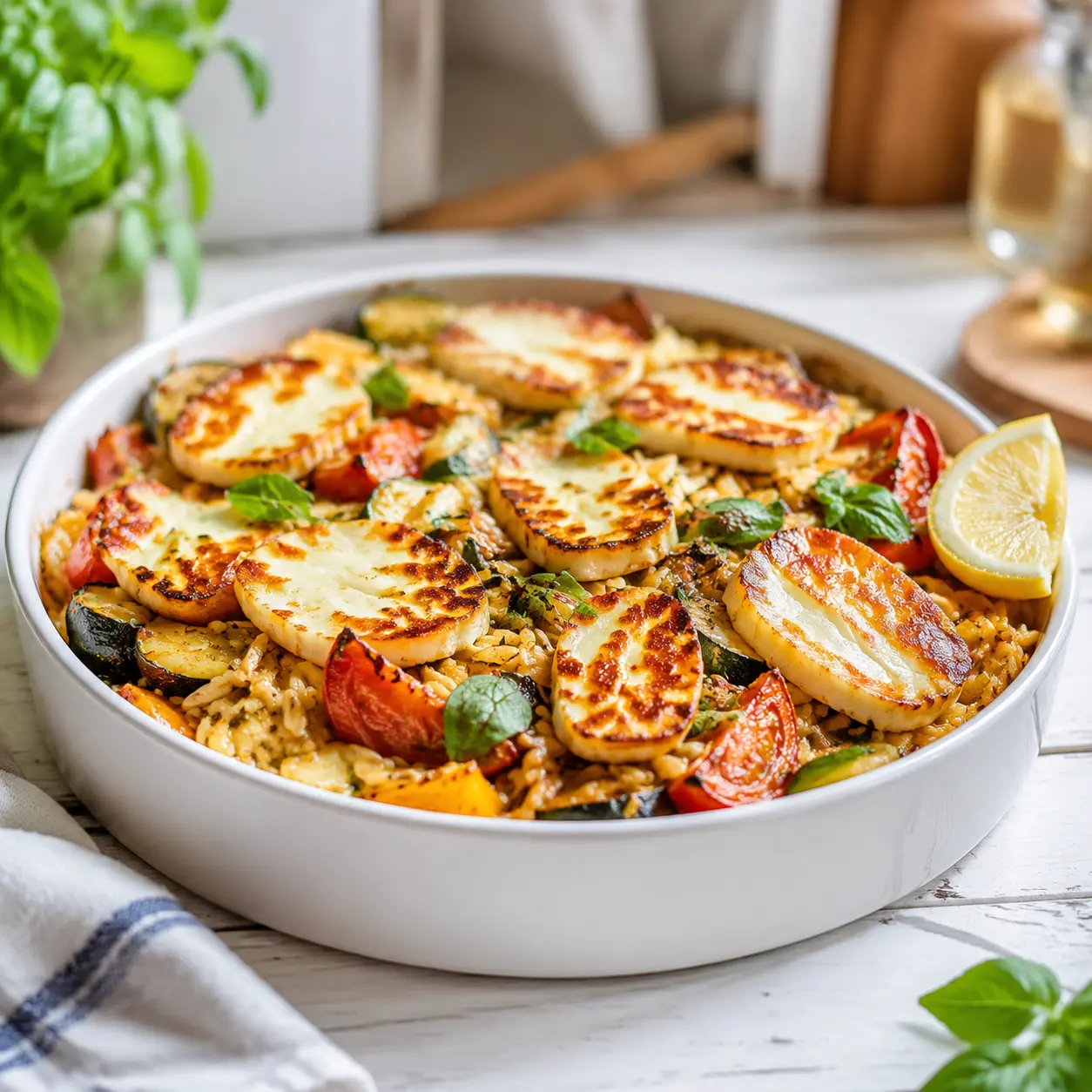 baked orzo with halloumi - final presentation