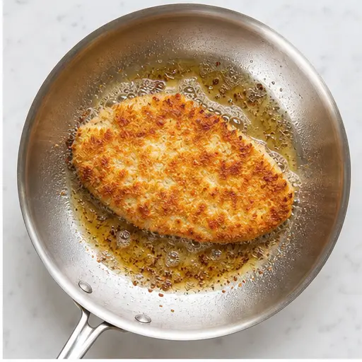 Step 2: Searing the breaded chicken fillets
