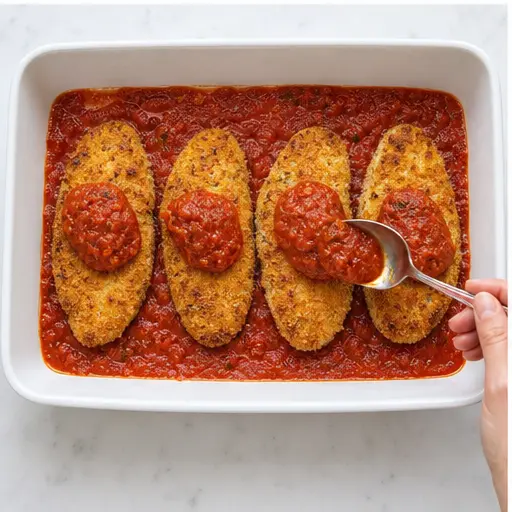Step 3: Assembling the dish with sauce and cheese