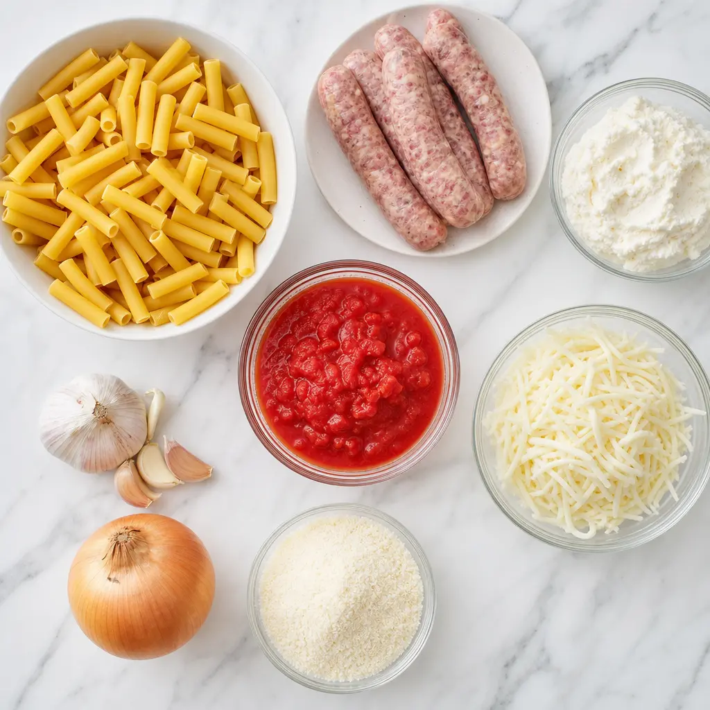 baked ziti - main ingredients