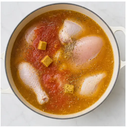 Step 2: Simmering the broth with chicken