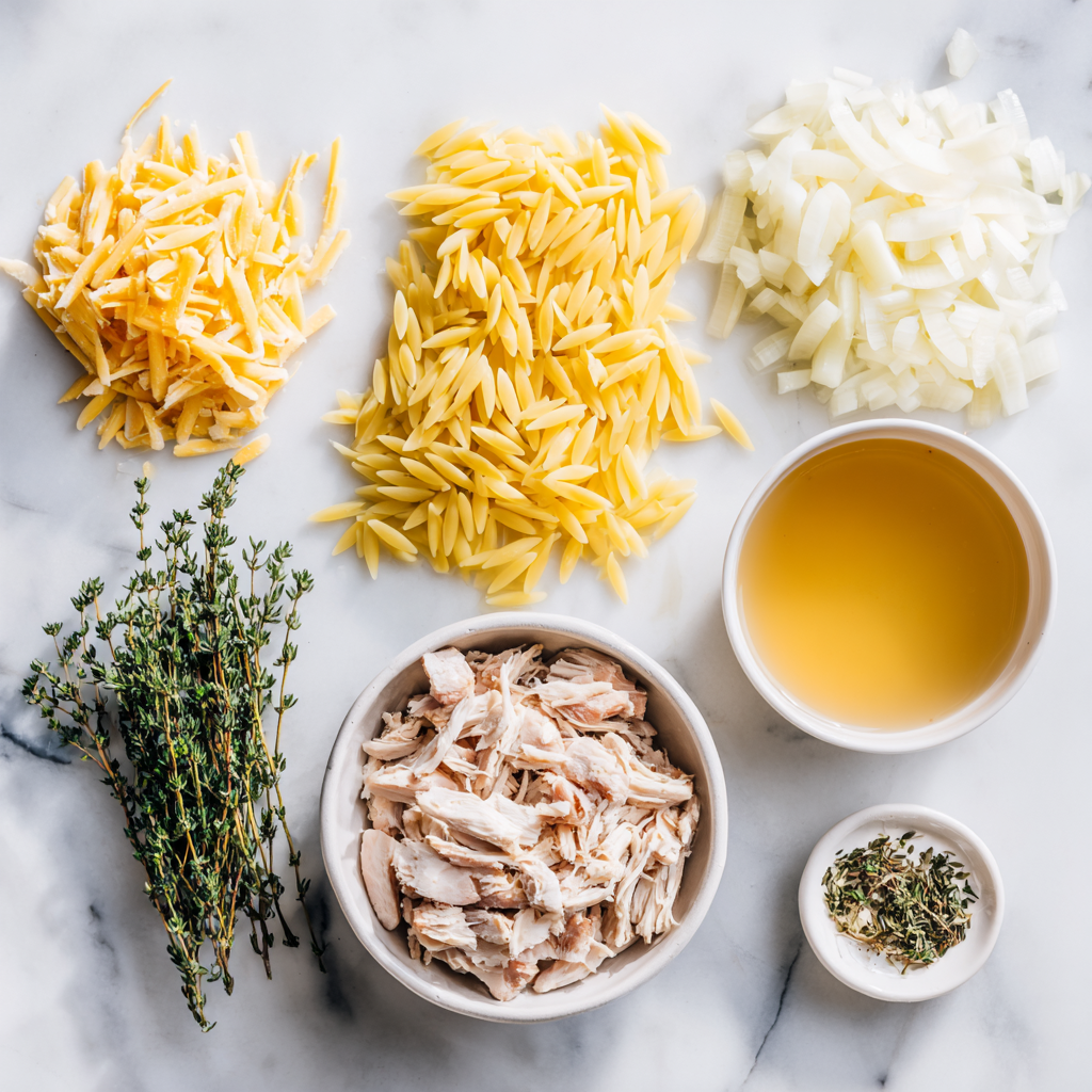chicken orzo bake - main ingredients