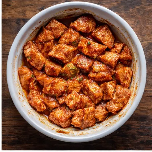 Step 2: Tossing chicken pieces in the marinade