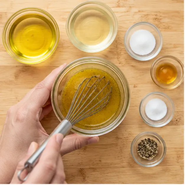 Step 1: Whisking the vinaigrette ingredients together