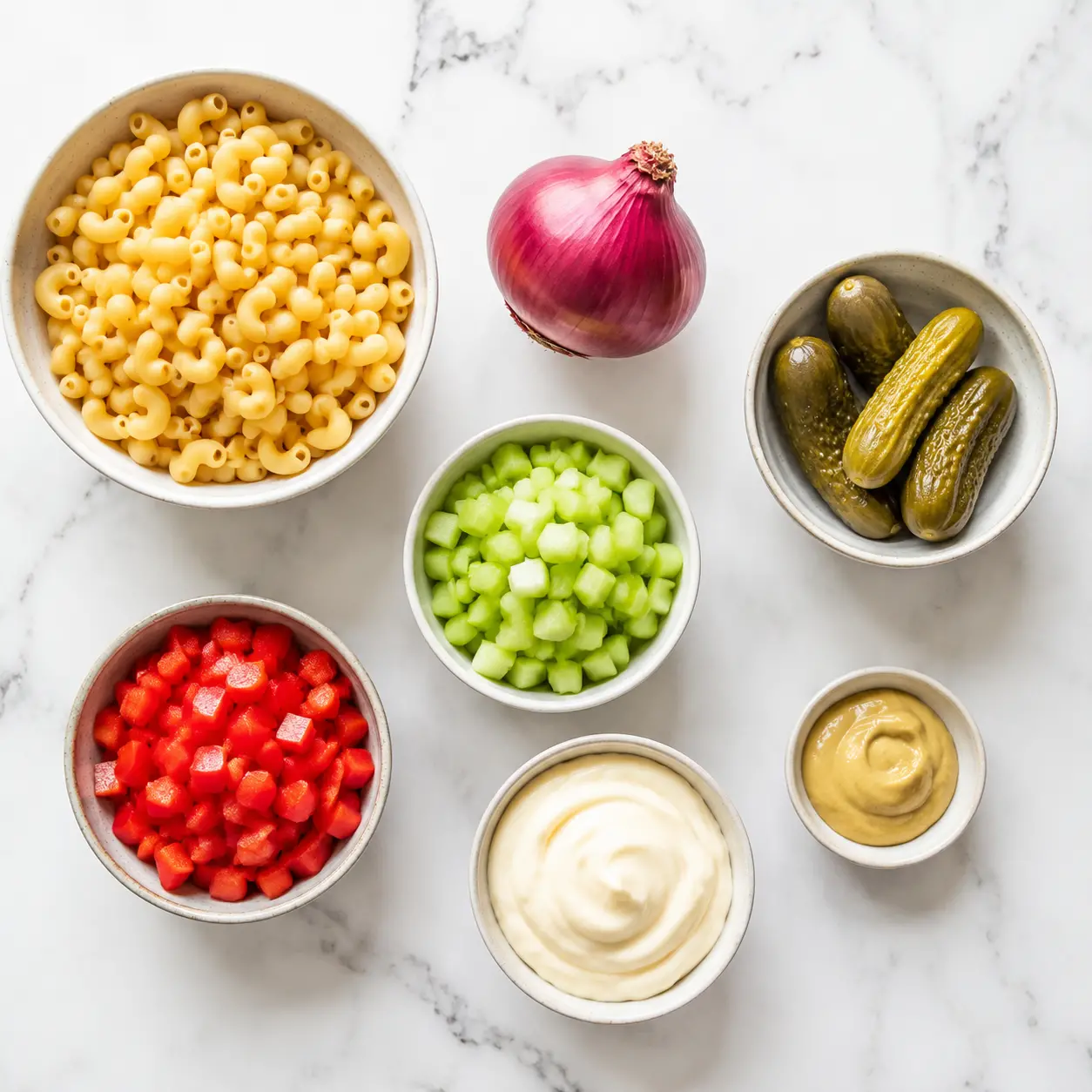 classic macaroni salad - main ingredients