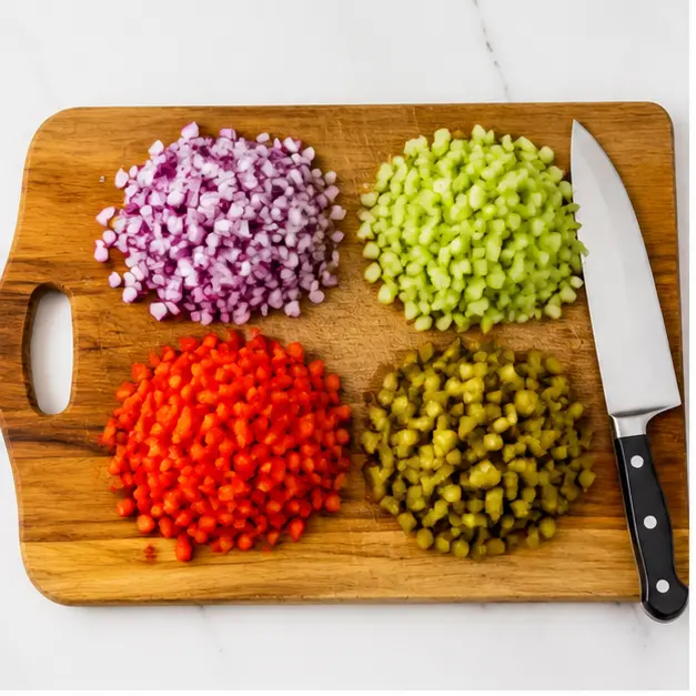 Step 1: Chopping fresh vegetables for crunch