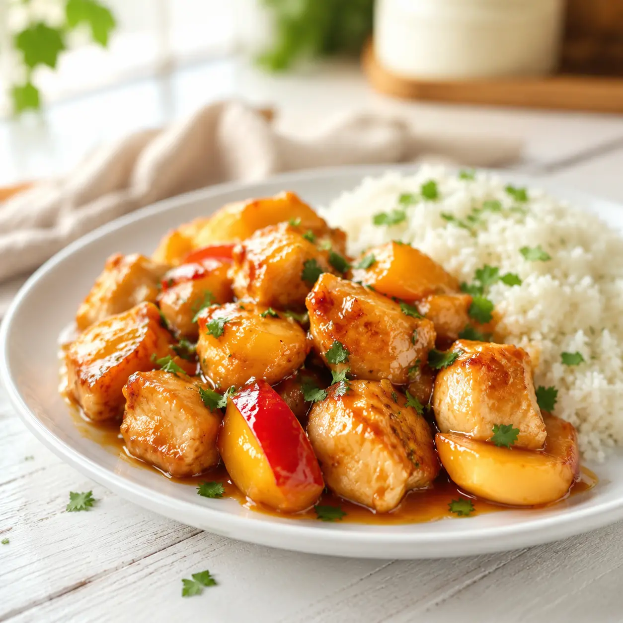 coconut peach chicken - final presentation