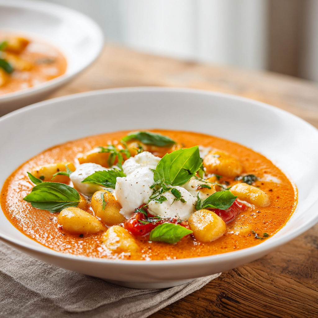 creamy tomato gnocchi soup - final presentation