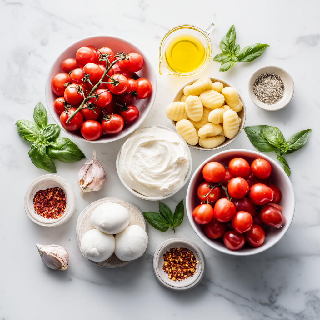 creamy tomato gnocchi soup - main ingredients