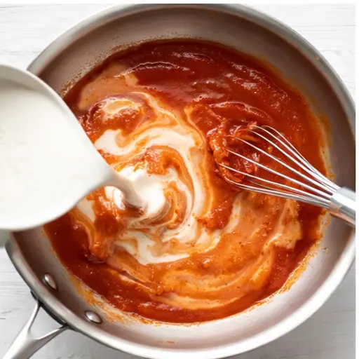 Step 3: Pouring in heavy cream and whisking