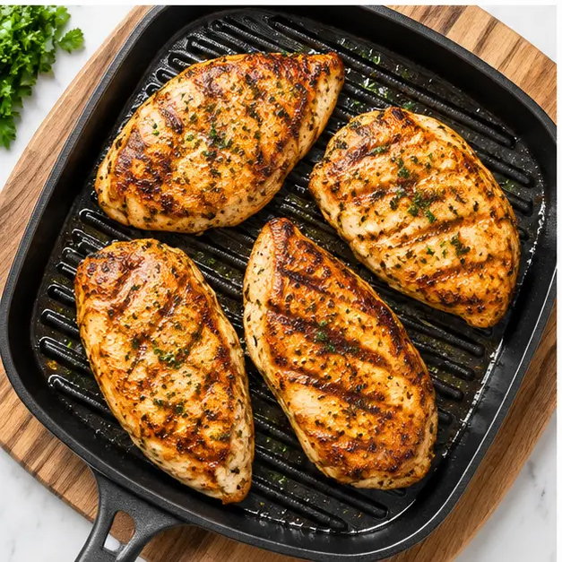 Step 3: Grilling chicken until golden with char marks