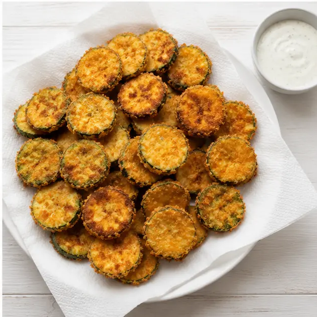 Step 4: Draining finished crispy fried zucchini on paper towels