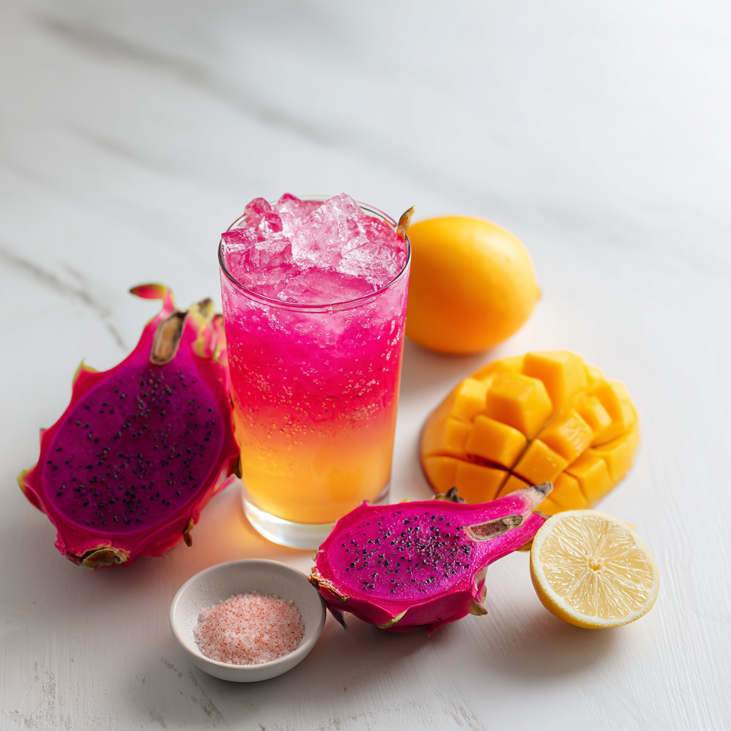 dragon fruit drink recipe - fresh dragon fruit and mango ingredients