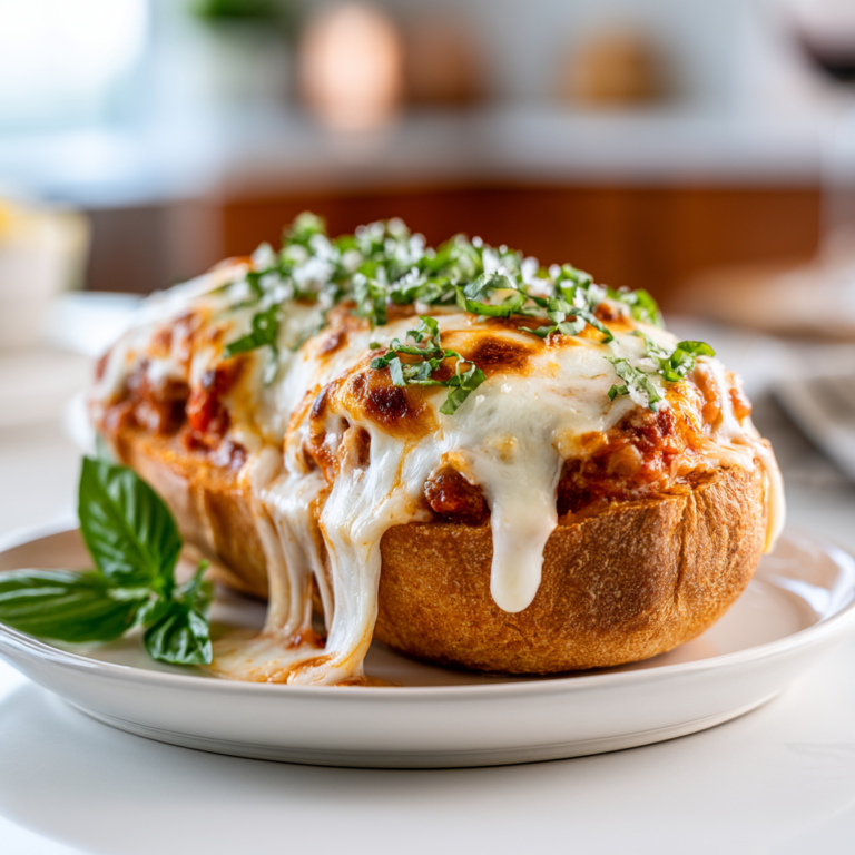 french bread lasagna boats - final presentation