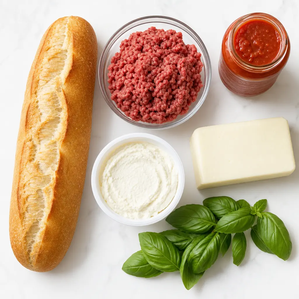 french bread lasagna boats - main ingredients