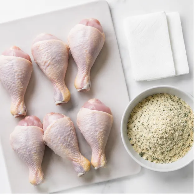 Step 1: Pat chicken dry and prepare coating