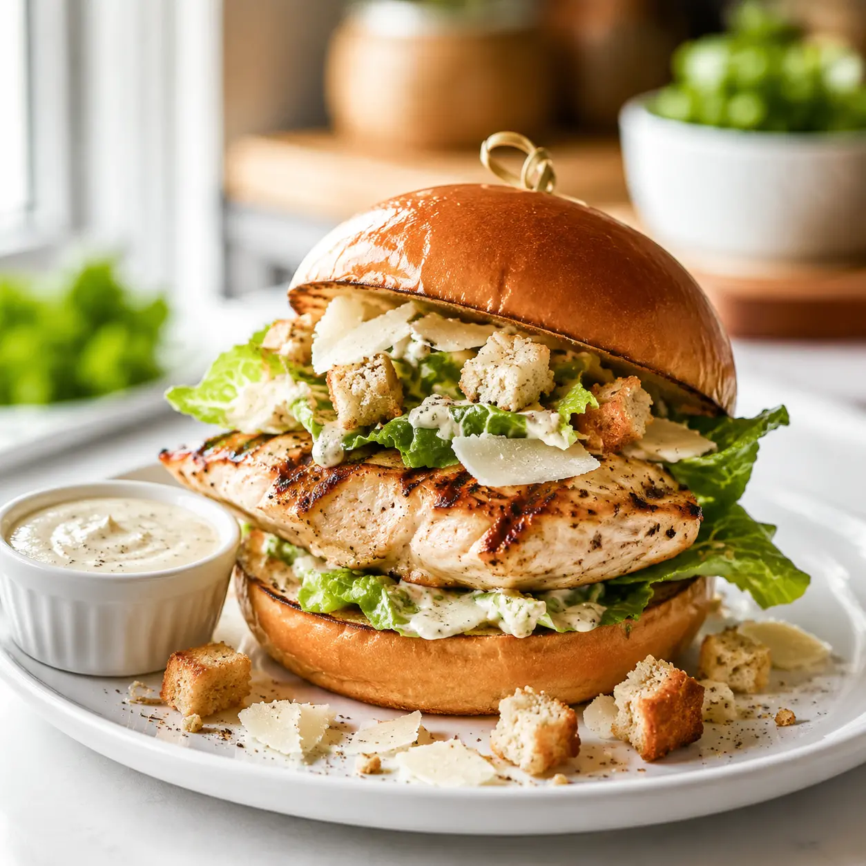 grilled chicken caesar burger - final presentation