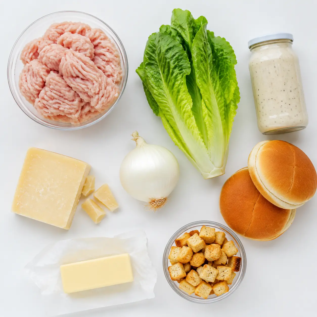 grilled chicken caesar burger - main ingredients