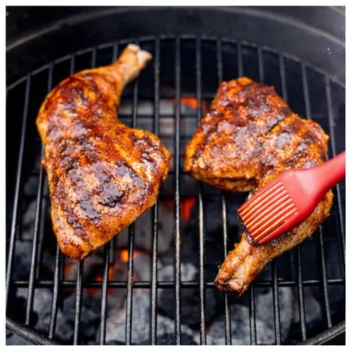 Step 4: Baste the chicken with apricot BBQ sauce before serving