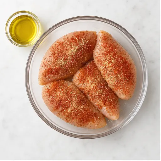 Step 1: Seasoning the chicken fillets with smoked paprika and garlic powder