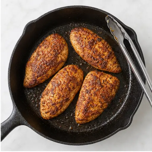 Step 2: Searing the chicken fillets until golden brown in olive oil