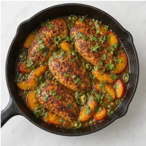 Step 4: Simmering the chicken in the finished peach-jalapeno glaze