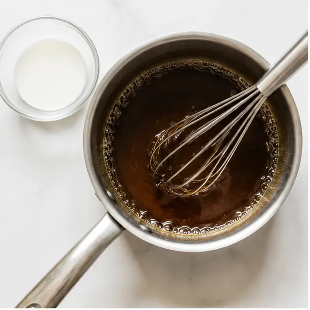 Step 1: Whisking the teriyaki sauce on the stove
