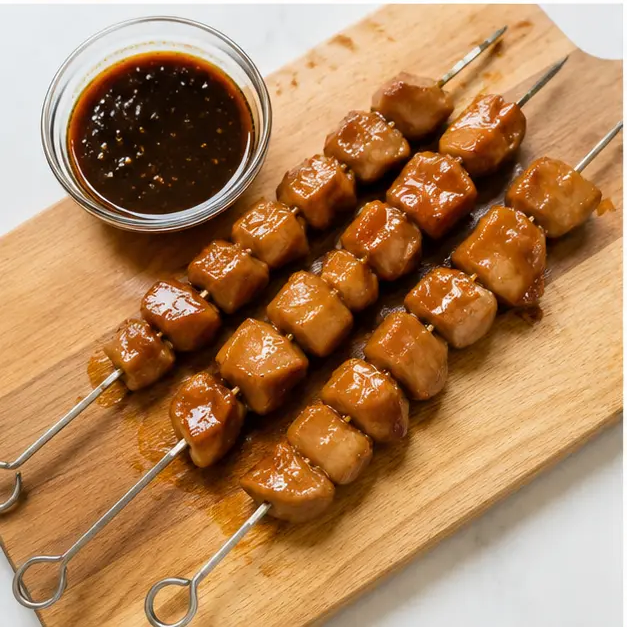Step 3: Threading marinated chicken onto skewers