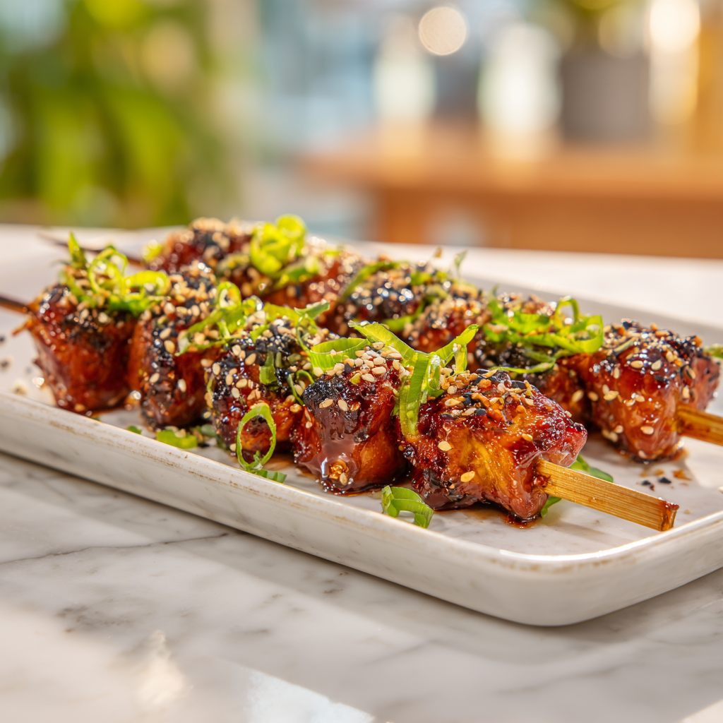 honey garlic asian chicken kabobs - final presentation