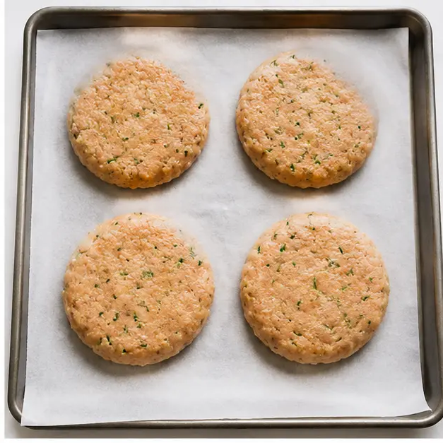Step 2: Forming four equal patties on a tray