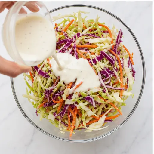 Step 3: Toss cabbage slaw with creamy dressing