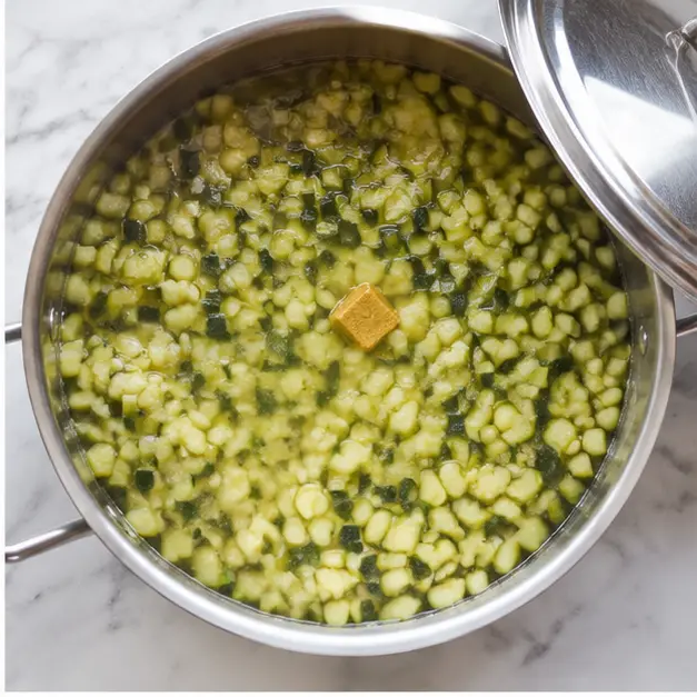 Step 2: Adding zucchini and bouillon for slow cooking