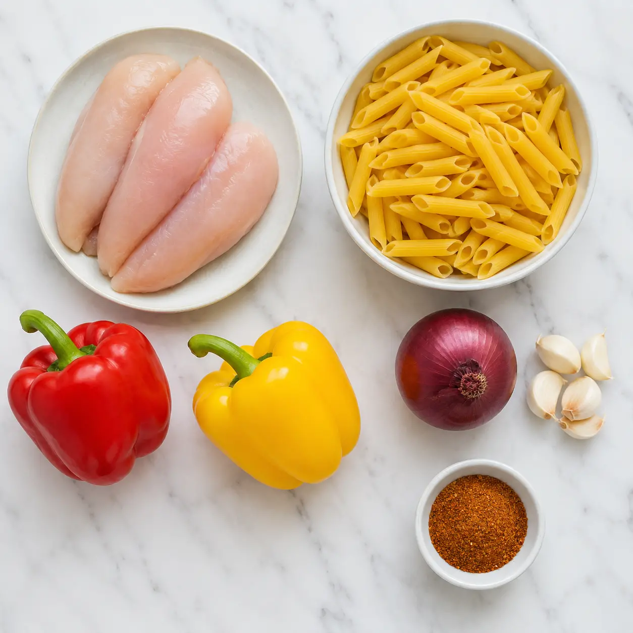 one pot cajun chicken pasta - main ingredients