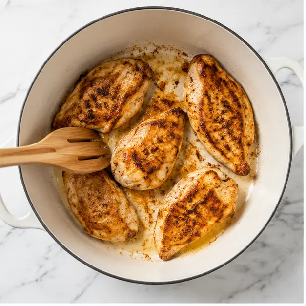 Step 1: Searing seasoned chicken fillets