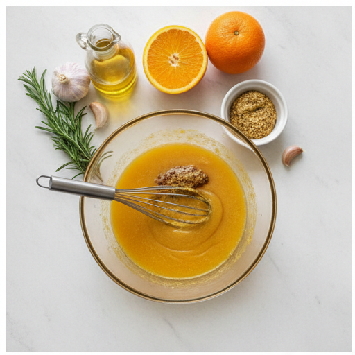 orange dijon grilled chicken - whisking vinaigrette