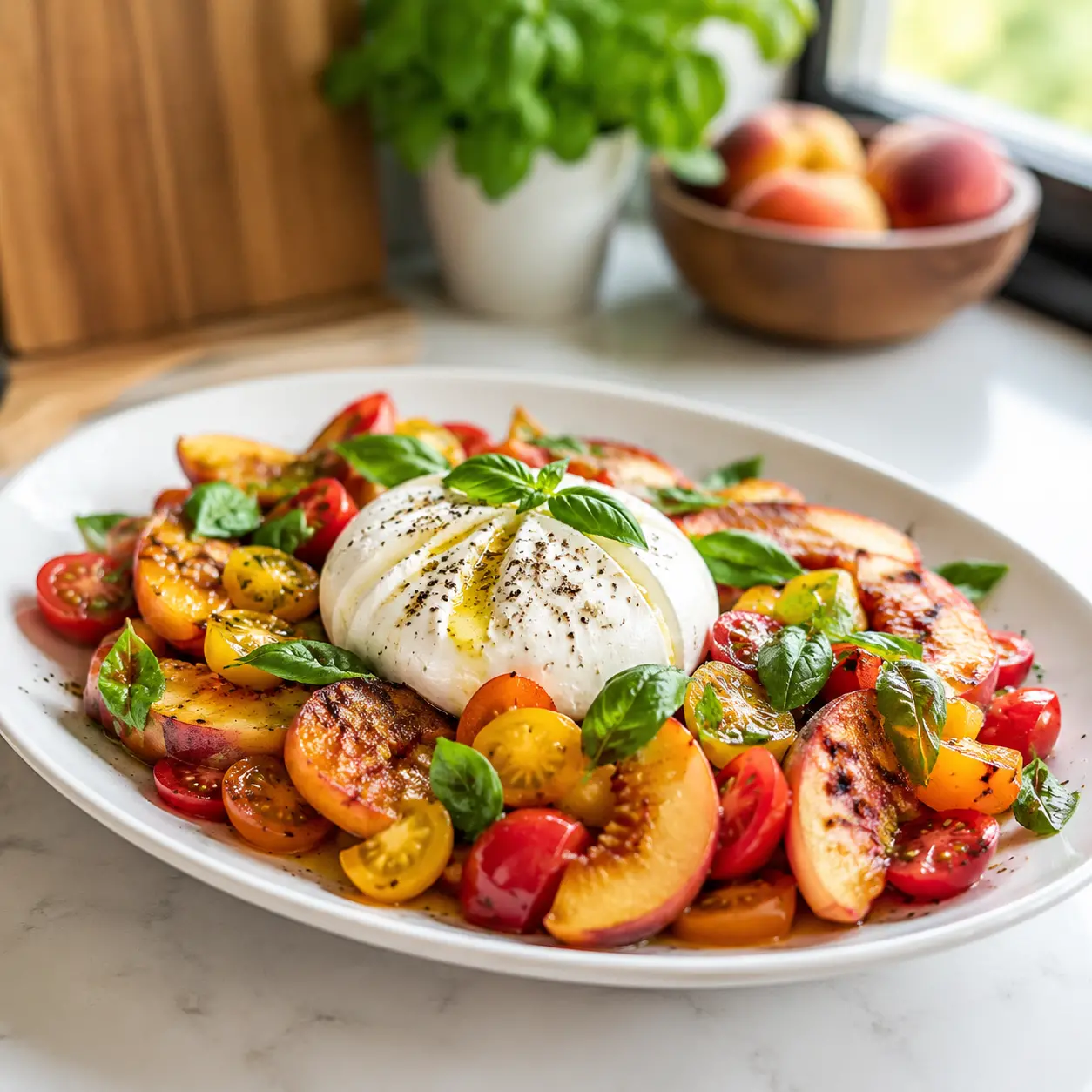 peach burrata salad - final presentation