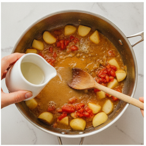 potato leek tomato soup - step 2: adding broth and tomatoes