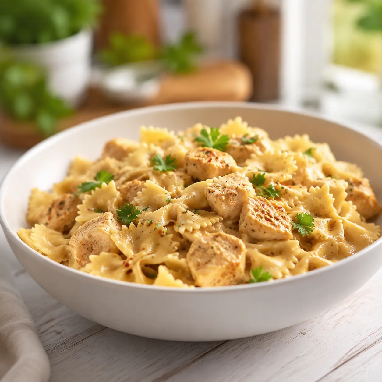 spicy chicken bowtie pasta - final presentation