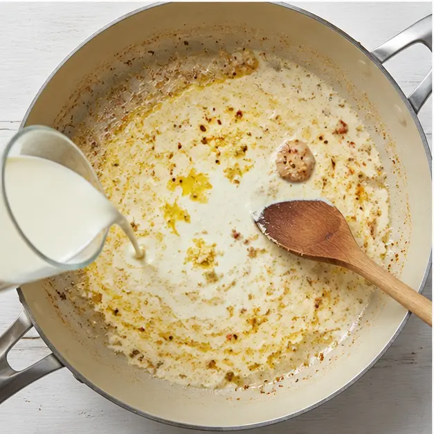 Step 3: Making the garlic cream sauce in the skillet